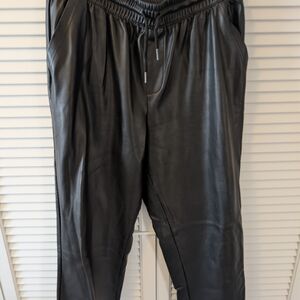 Women's Black Faux Leather Straight-Leg Pants